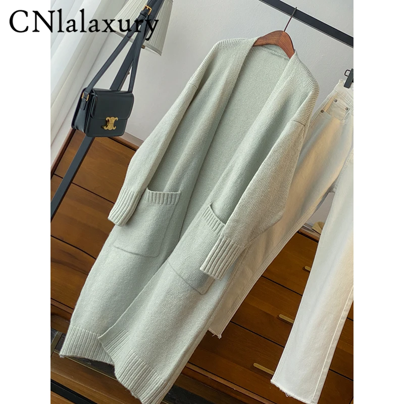 CNlalaxury Autumn Winter Woman  Cardigan Casual Long Sleeves Solid Color Simple  - £193.22 GBP