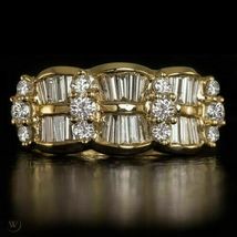 2.20Ct Vintage Round Baguette Diamond Cocktail Large Ring 18K Yellow Gold Over - £78.39 GBP