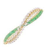18ct Yellow Gold Diamond &amp; Emerald Leaf Bangle Bracelet 2.17ct Diameter ... - $7,296.45