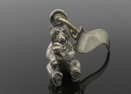 925 Sterling Silver - Vintage Sitting Bear &amp; Fish New York Drop Pendant - PT9374 - £22.05 GBP