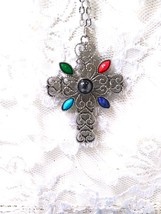 Vtg. Avon Romanesque Necklace ~ Siver Tone Cross ~ Filigree ~ 24" Chain ~ 1972 - $15.00