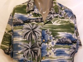 RJC Limited Hawaiian Scenic Shirt Size Large Mountains Palm Trees Aloha Flowers - £12.27 GBP