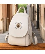 Women’s White Faux Leather Backpack Purse with Gold Medallion Accent - E... - $35.99