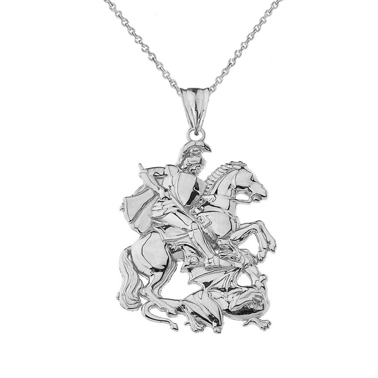 925 Sterling Silver Saint George Pendant Necklace - £25.06 GBP - £44.76 GBP