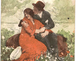 Vintage Postcard &quot;A Poacher&quot; Man and Woman is a Field of Flowers - $6.25