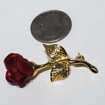 Vintage Giovanni Long Stem Red Rose Gold Tone Brooch Pin Signed 2&quot; - £14.92 GBP