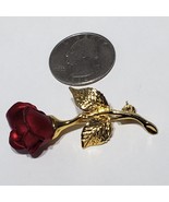 Vintage Giovanni Long Stem Red Rose Gold Tone Brooch Pin Signed 2&quot; - £15.22 GBP