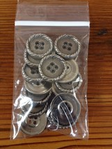 Lot of 16 Vintage Silvertone Pewter Rope Textured Metal Four Hole Buttons - $19.99