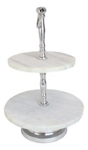 Contemporary 2 Tier Dining Tabletop Marble Aluminum Serving Platter Tray Stand - £56.12 GBP