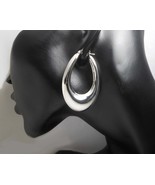 Long Oval Puffed Hoop Earrings 47mm 925 Sterling Silver, Handmade Women ... - £62.50 GBP