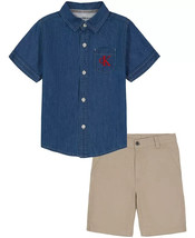 CALVIN KLEIN Baby Boys Logo Button Front Shirt and Shorts, 2 Piece 12M - $23.38