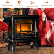Electric Stove Fireplace Space Heater 17-In Freestanding 3-Side View 1400W Black - £123.90 GBP