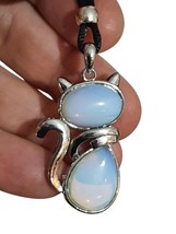 Opalite Cat Necklace Pendant Large Crystal Gemstone Mood Anxiety Stone Cord - £4.41 GBP