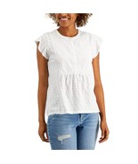 Style &amp; Co Womens XL Bright White Ruffle Sleeve Eyelet Short Sleeve Top ... - $30.79 CAD