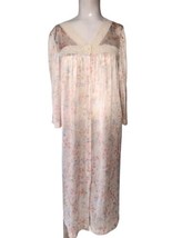 Vtg Vanity Fair Floral Satin Button Up Nightgown Size S Lace Trim Knee Length  - £14.79 GBP