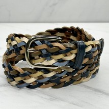 Vintage Blue and Brown Genuine Leather Braided Woven Belt Size Small S Womens - £15.52 GBP