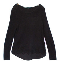 LRL Lauren Ralph Lauren Cotton Blend Black Layered Scallop Lace Hem Sweater MED - £22.32 GBP