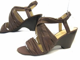 levity Brown Ruched Leather Grecian Wrap Strappy Wedge Platform Sandals ... - £29.08 GBP