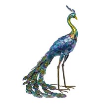 Outdoor Garden Metal Blue/Green Peacock Statue - $170.91