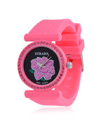 STRADA Austrian Cry. Japanese Move. Floral Face Watch w/Pink Silicone Ba... - $11.25