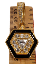 Signed S.A.L. Vintage Swarovski Crystal Gold Tone Black Enamel Hexagon Pendant - £78.35 GBP