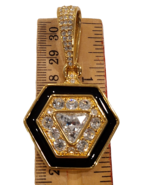 Signed S.A.L. Vintage Swarovski Crystal Gold Tone Black Enamel Hexagon P... - $99.99