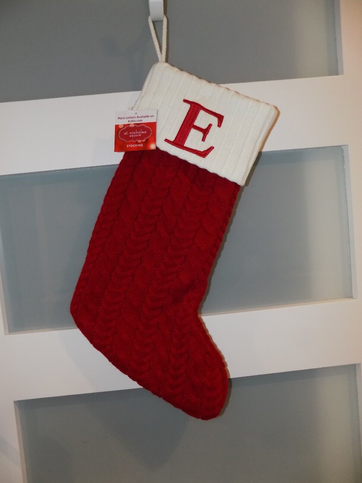 St Nicholas Square Stocking 21 in Cable Knit Christmas Holiday Red "E" NEW - $20.44