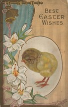 Vintage Postcard Easter Chick Lilies Gold Bells 1912 Embossed - £6.25 GBP