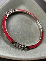 Thin Red Enamel &amp; Silvertone Spacer Bangle Bracelet – 2.25 inches across inside - £9.02 GBP