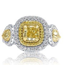 2.68 Ct Cushion Light Yellow Engagement Diamond Ring 18k White Gold - £4,747.38 GBP