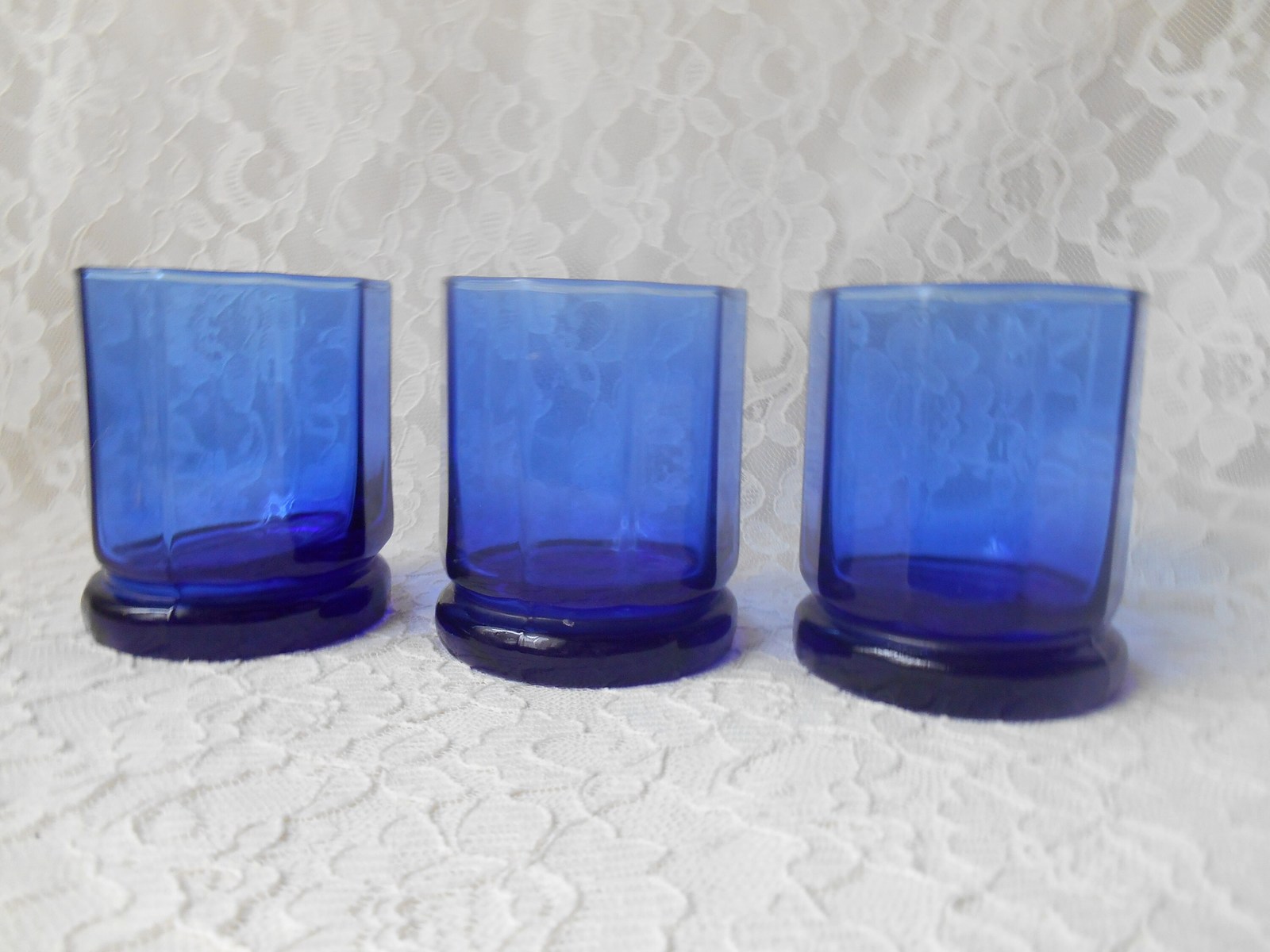 Vintage Anchor Hocking Essex Cobalt Blue 10 Paneled Sides Juice Glasses Tumblers - $16.00