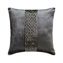 Grey Velvet Textured &amp; Beaded 16&quot;x16&quot; Throw Pillow Cover - Argentine Soot - £32.04 GBP+
