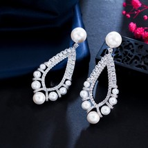 Bling Cubic Zirconia Paved Luxury Big Long Dangle Pearl Wedding Earrings for Wom - £19.25 GBP