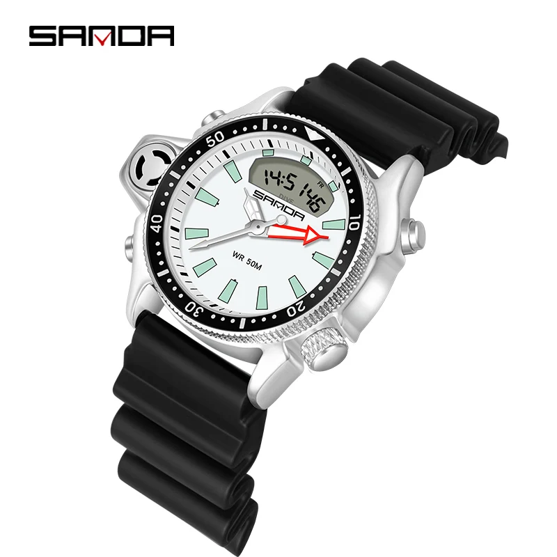 SANDA Men LED Digital  Fashion  Dual Display Wristwatch Outdoor Waterproof   Men - £53.74 GBP