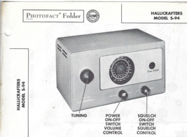 1956 HALLICRAFTERS S-94 CIVIC PATROL Tube FM RADIO Receiver Photofact MA... - £7.90 GBP