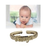 14k Gold Overlay personalized any Name baby Bangle Bracelet adjustable 0... - $24.99