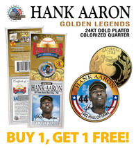 HANK AARON Golden Legends 24K Gold Plated GEORGIA State Quarter U.S. Coi... - $13.98