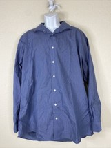 Awareness Kenneth Cole Men Size 18.5 Blue Micro Check Button Up Shirt Long Sleev - £6.78 GBP