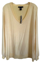 Joan Vass Women&#39;s Sweater Long Sleeve Cuffed V-Neck Soft Rayon Blend Sz L Yellow - £15.81 GBP