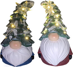 2-Pack Gnome Christmas Tree Figurine with 6pcs LED Lights, Christmas Gnome - £13.00 GBP