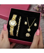 Fashion Luxury Full Crystal 5 Pcs Watch Necklace Earrings Ring Set for W... - £31.35 GBP+