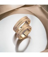 5mm Wedding Bands Set-Matte Gold Rings-Minimalist Bands-Wedding Band Pair - £735.67 GBP+