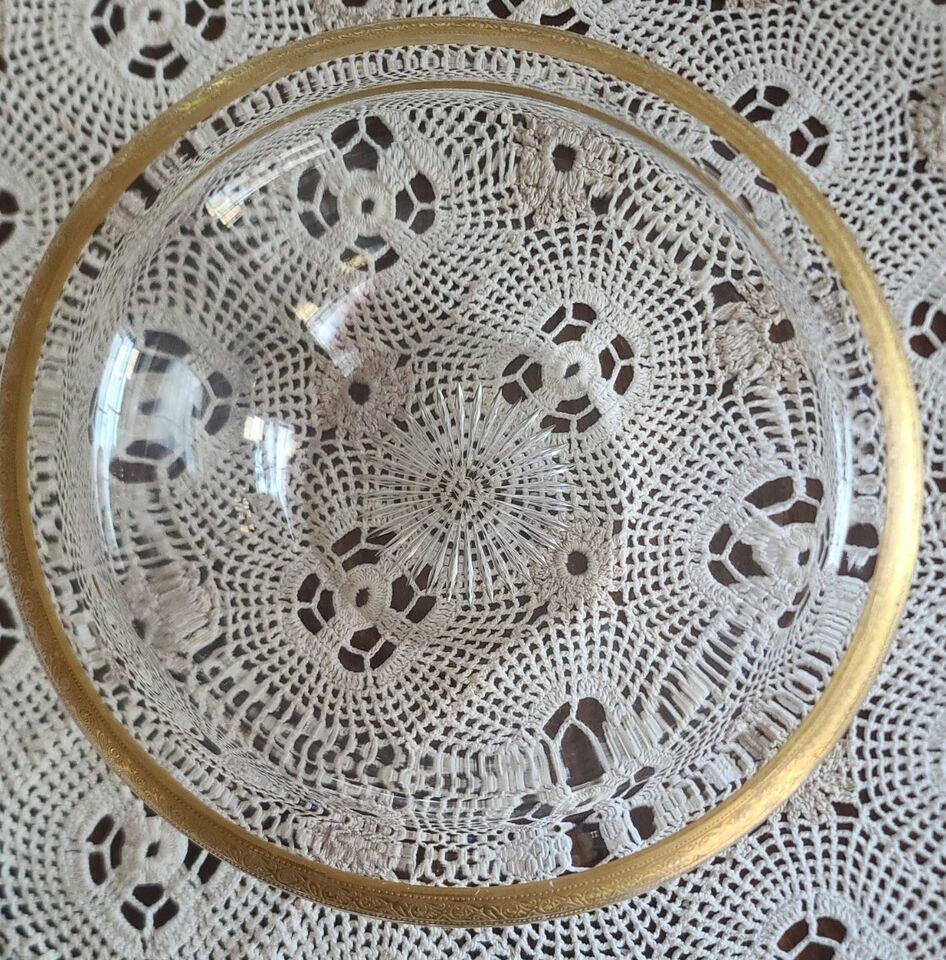 Primary image for Vintage ~ Indiana Glass ~ 10.25" Clear Bowl ~ Starburst Bottom w/Gold Trim