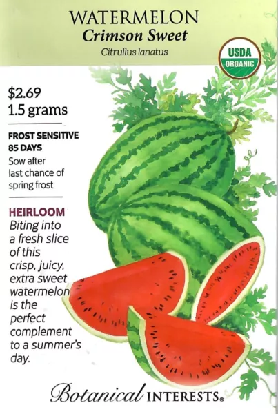 Watermelon Crimson Sweet Organic Vegetable Seeds - Botanical Interests 1... - $9.00