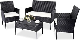 Patio Furniture Set,4 Piece Garden Conversation Set, Outdoor Wicker Ratt... - $266.99