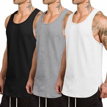 Men&#39;S 3 Pack Quick Dry Workout Tank Top Gym Muscle Tee Fitness Bodybuilding Slee - £44.05 GBP