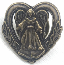Heart Shaped Angel Catholic Pin Vintage Christian Brass - $12.50
