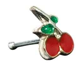 Cherry Nose Stud Red Enamelled 22g (0.6mm) Sterling Silver 6mm Post Ball End - £4.04 GBP