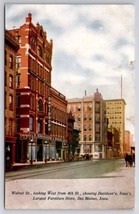 Des Moines IA Iowa Walnut Street Looking West From 4th Street Postcard C49 - £4.02 GBP