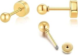 Dainty Flat Screw Back Ball Stud Earrings for 3mm Flatback Ball, 14K Gold - $13.99